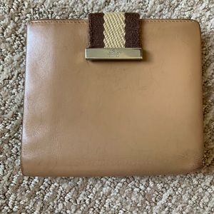 Gucci tan leather brown web French bifold wallet